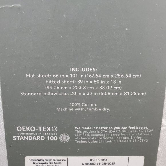 Threshold Twin XL Cotton Sheet Set Radiant Gray - Picture 4 of 6